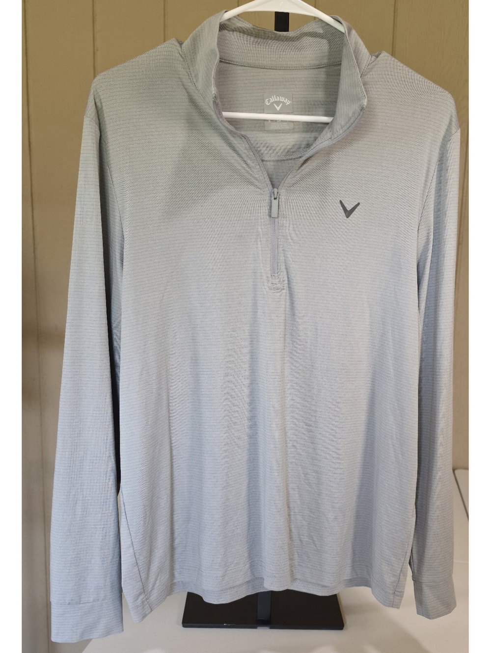 Callaway Opti-Dri Men's Gray Striped 1/4 Zip Long Sleeve Golf Polo Shirt S
